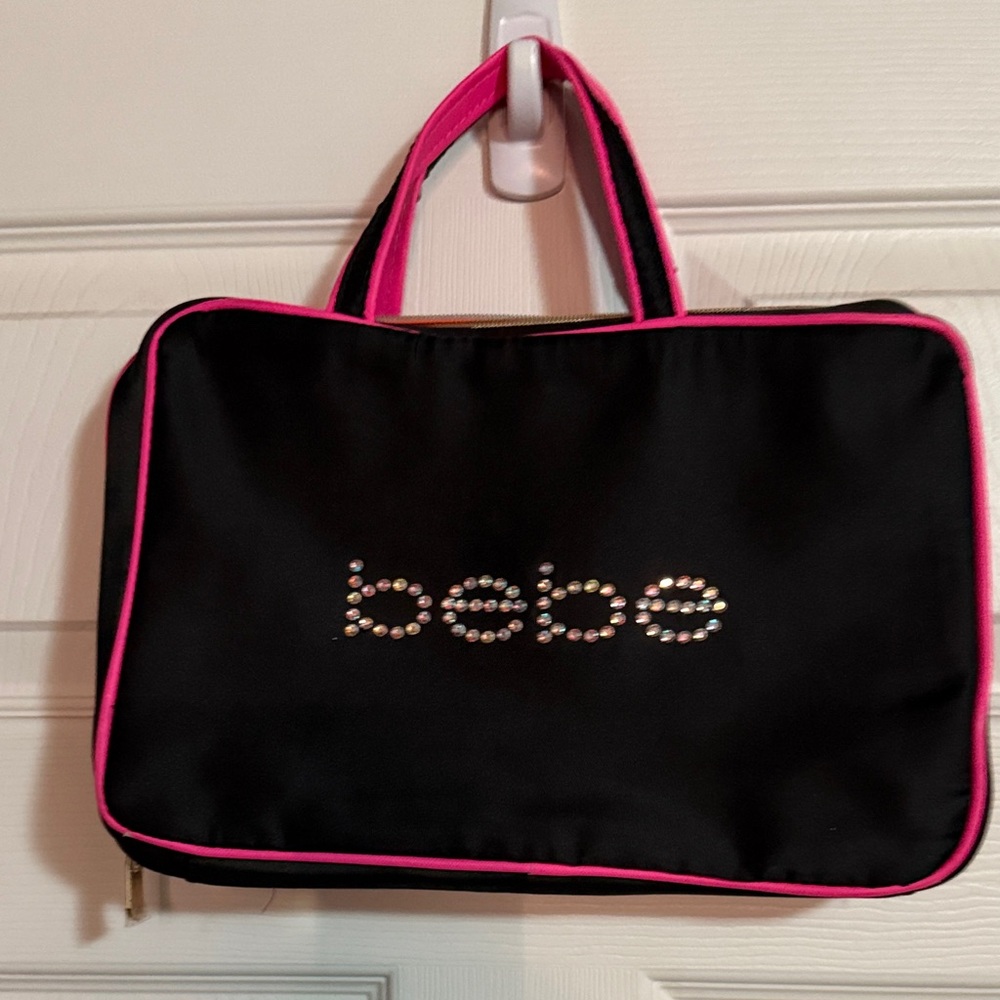 Bebe Black Weekender Bag with Pink Trim